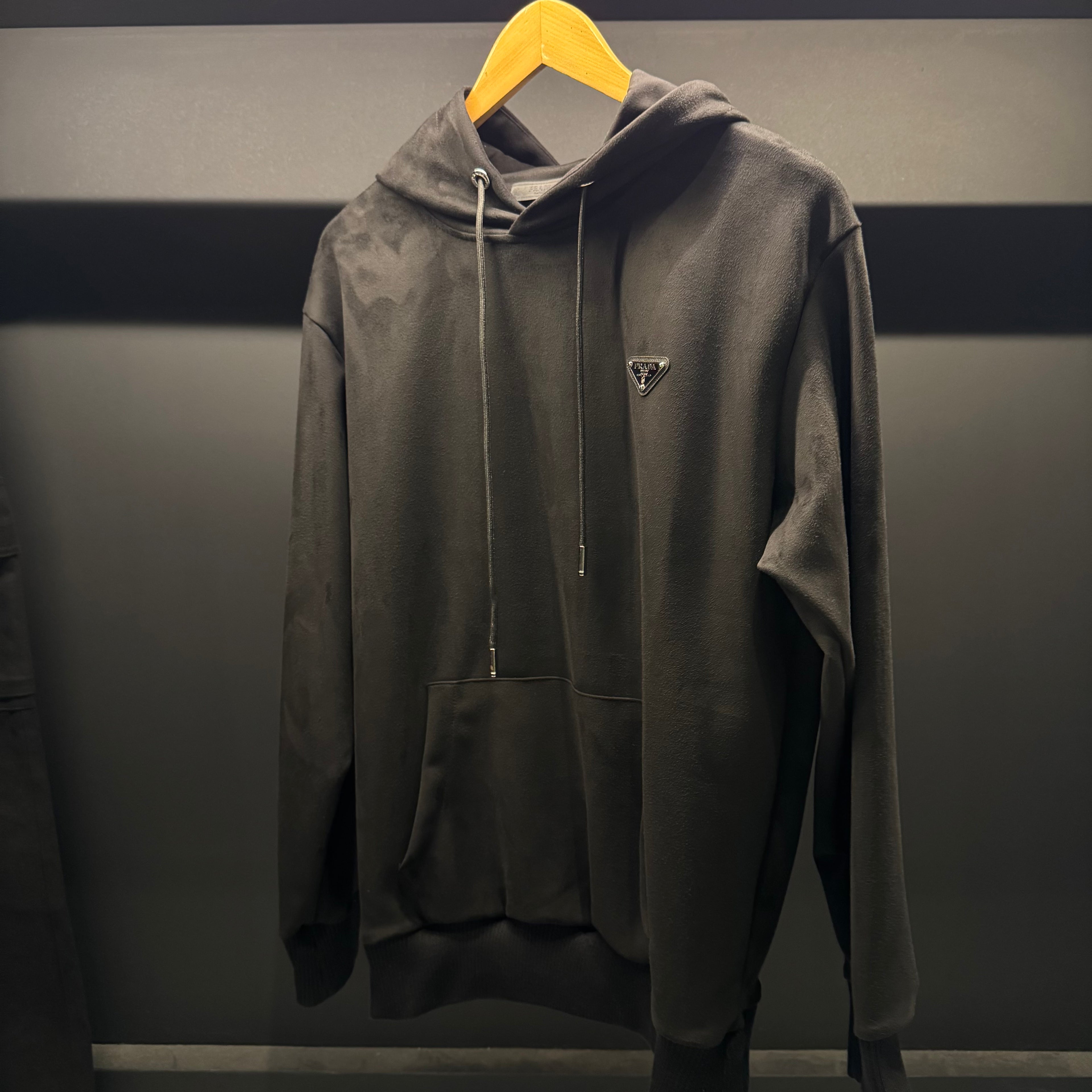 Prada triangle logo suede hoodie